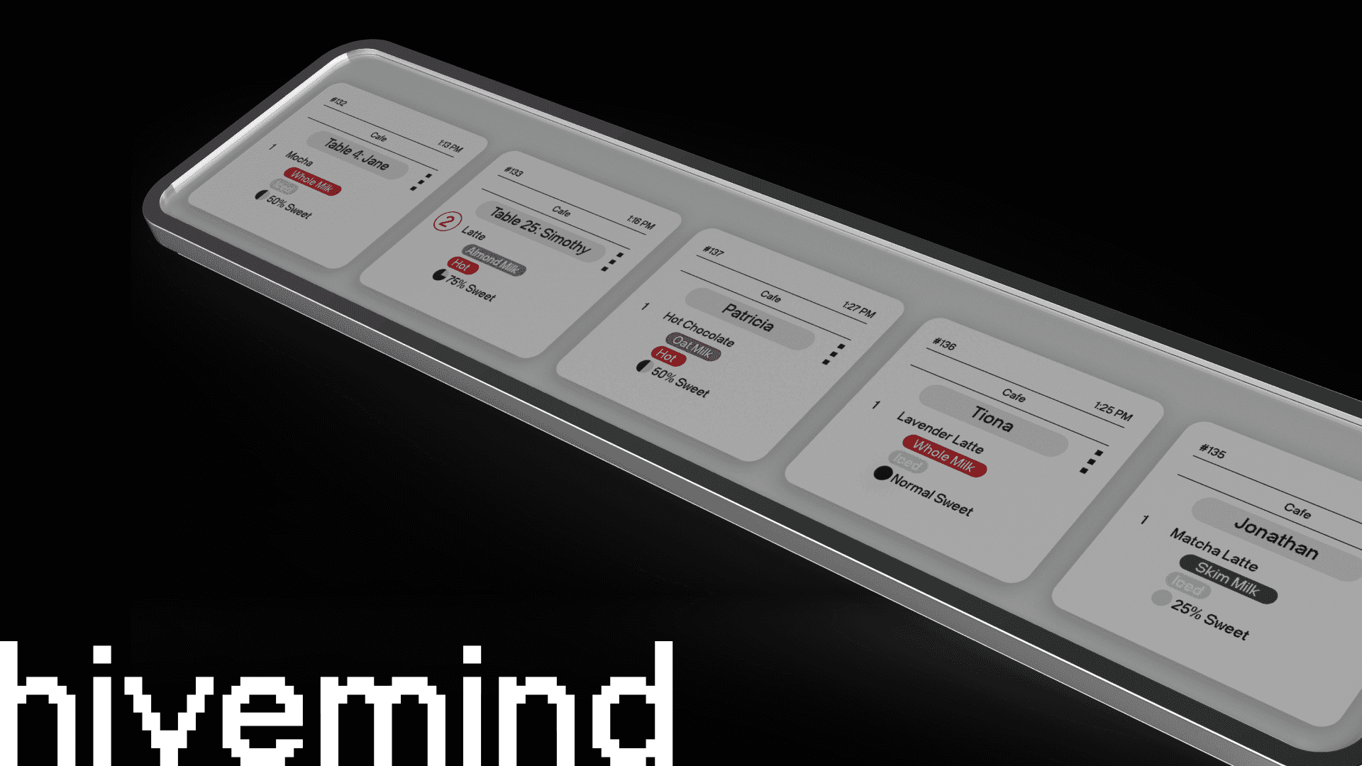 Hivemind handheld device showing cafe order tickets