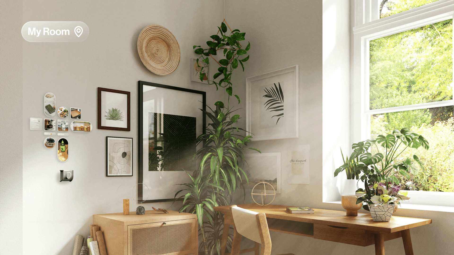 Dashlight in My Room — tasks projected beside plants and art