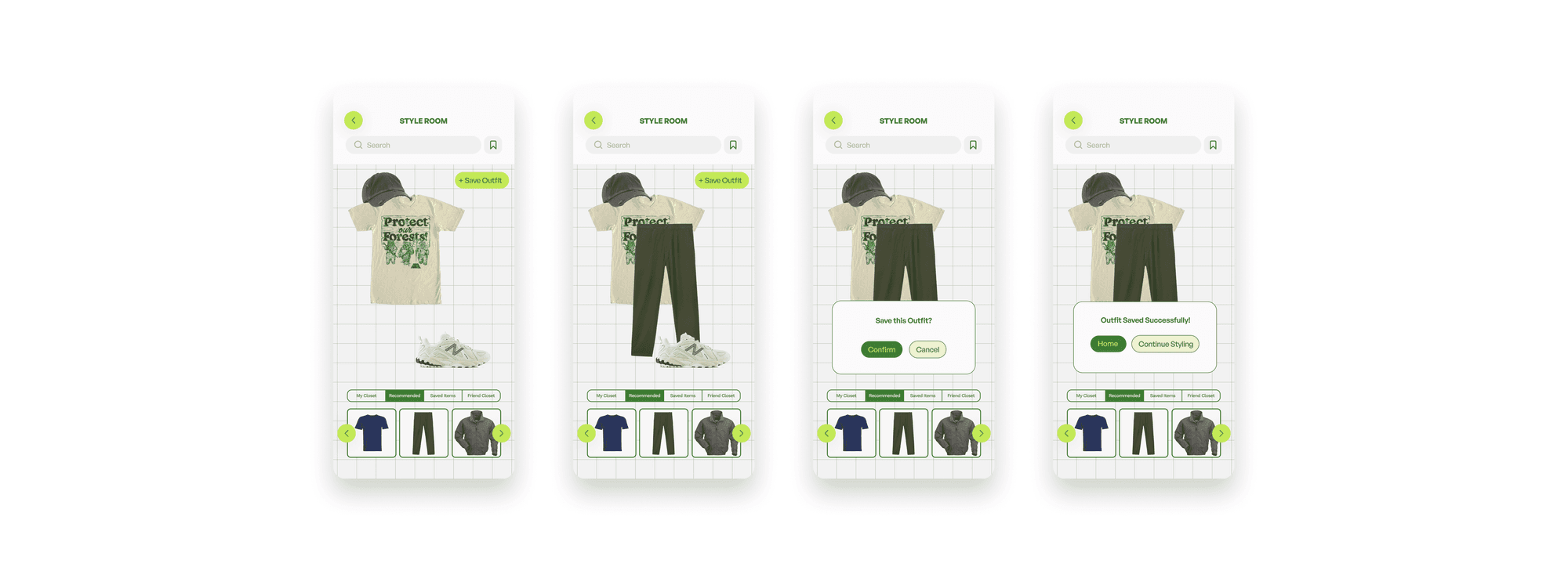 MISFIT Style Room — composing and saving an outfit on a grid canvas