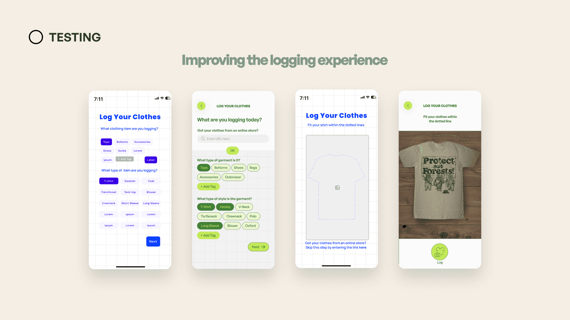 Logging flow iterations — category tags, URL import, and camera capture before and after